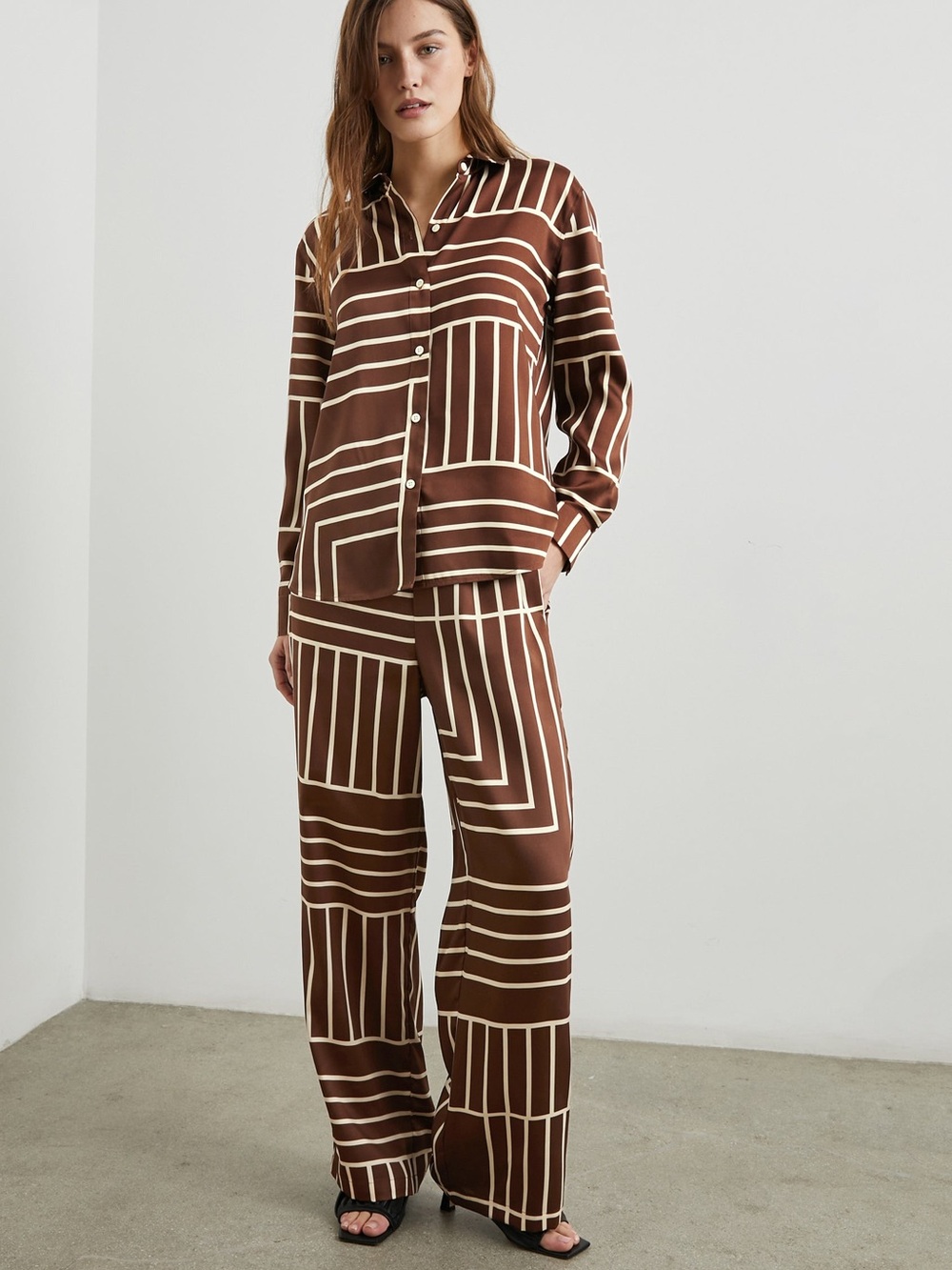 Rails Damani Brown Line Art Stripe Wide-Leg Pants